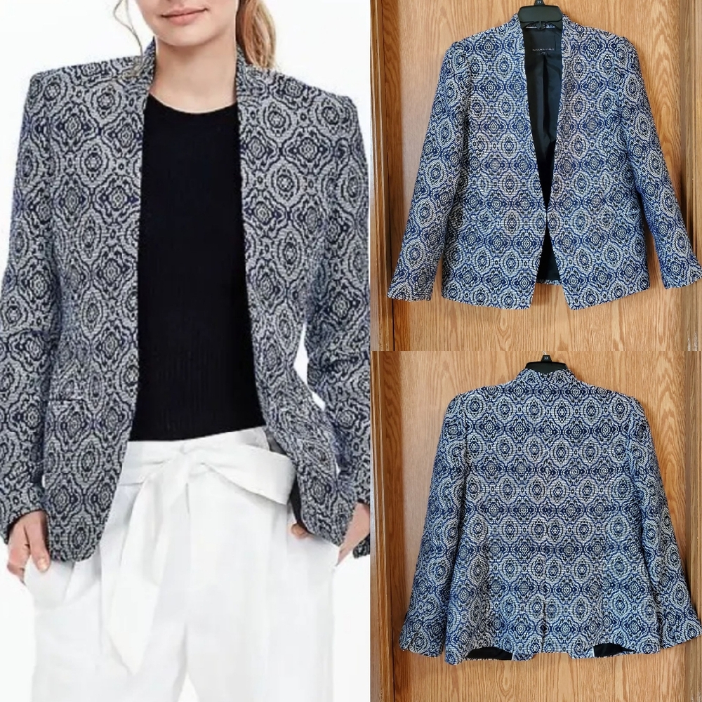 Banana Republic tile jacquard collarless blazer size 12 petite